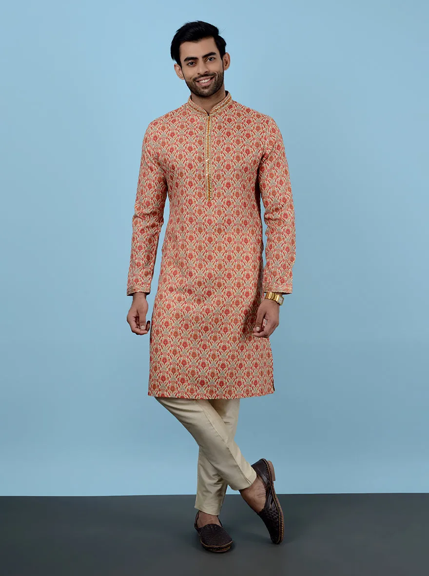 Beige & Red Kurta Pajama | Azania