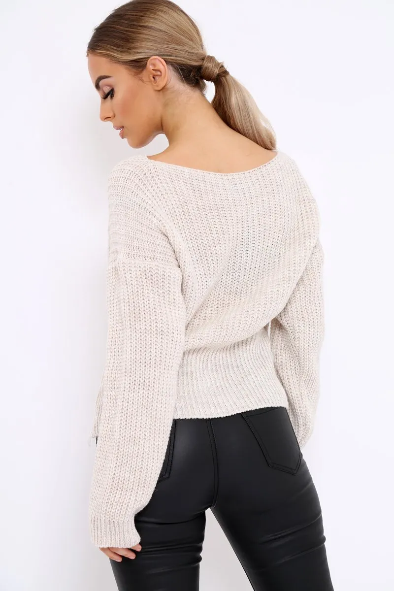 Beige Chunky Knit Corset Waist Knitted Jumper - Mikayla