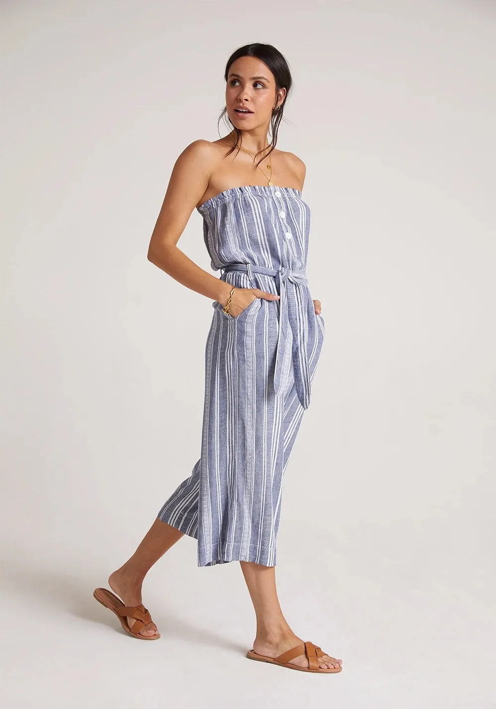 Bella Dahl - Ruffle Strapless Jumpsuit in Navy/White