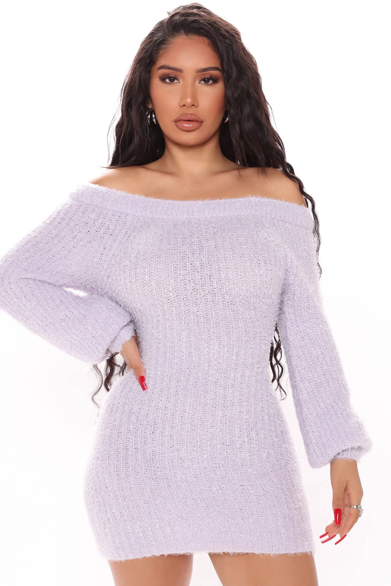 Bella Off Shoulder Sweater Dress - Lilac