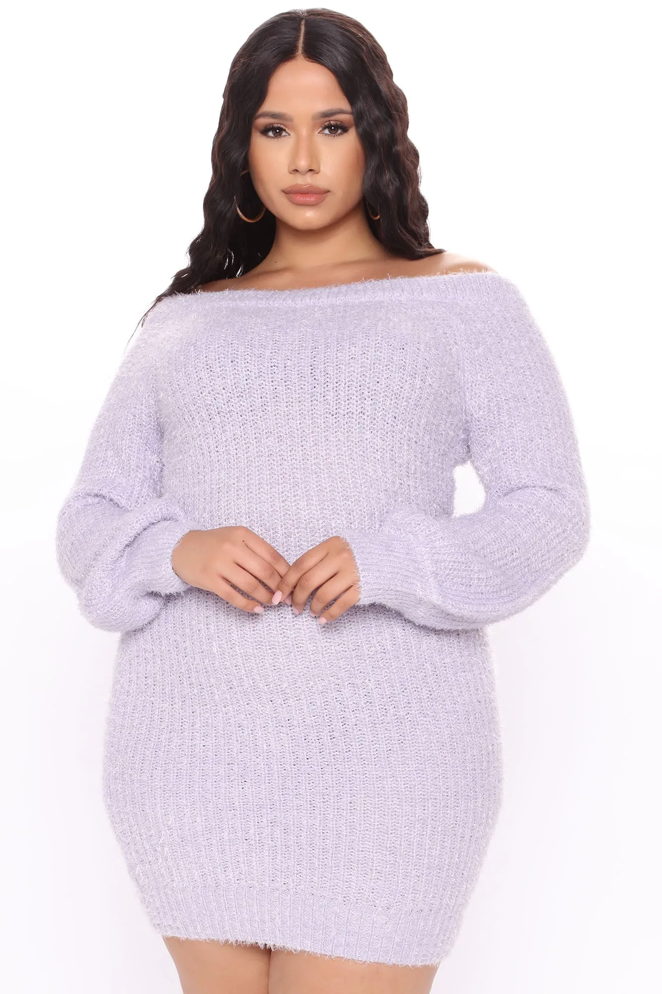 Bella Off Shoulder Sweater Dress - Lilac