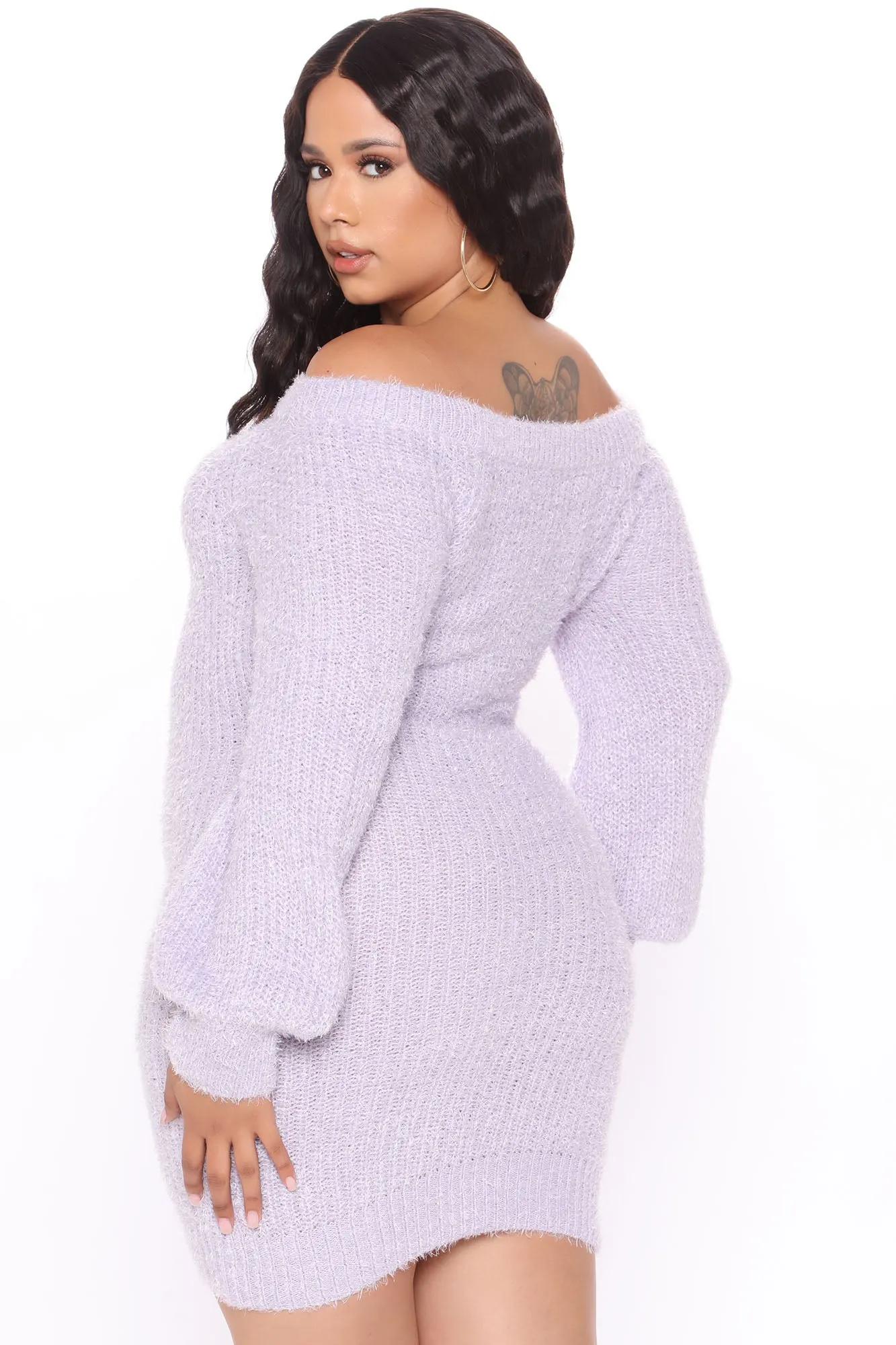 Bella Off Shoulder Sweater Dress - Lilac