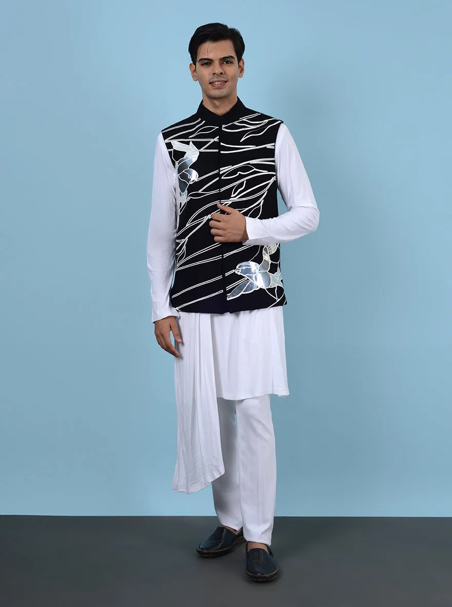 Black & White Kurta Set with Koti | TULA