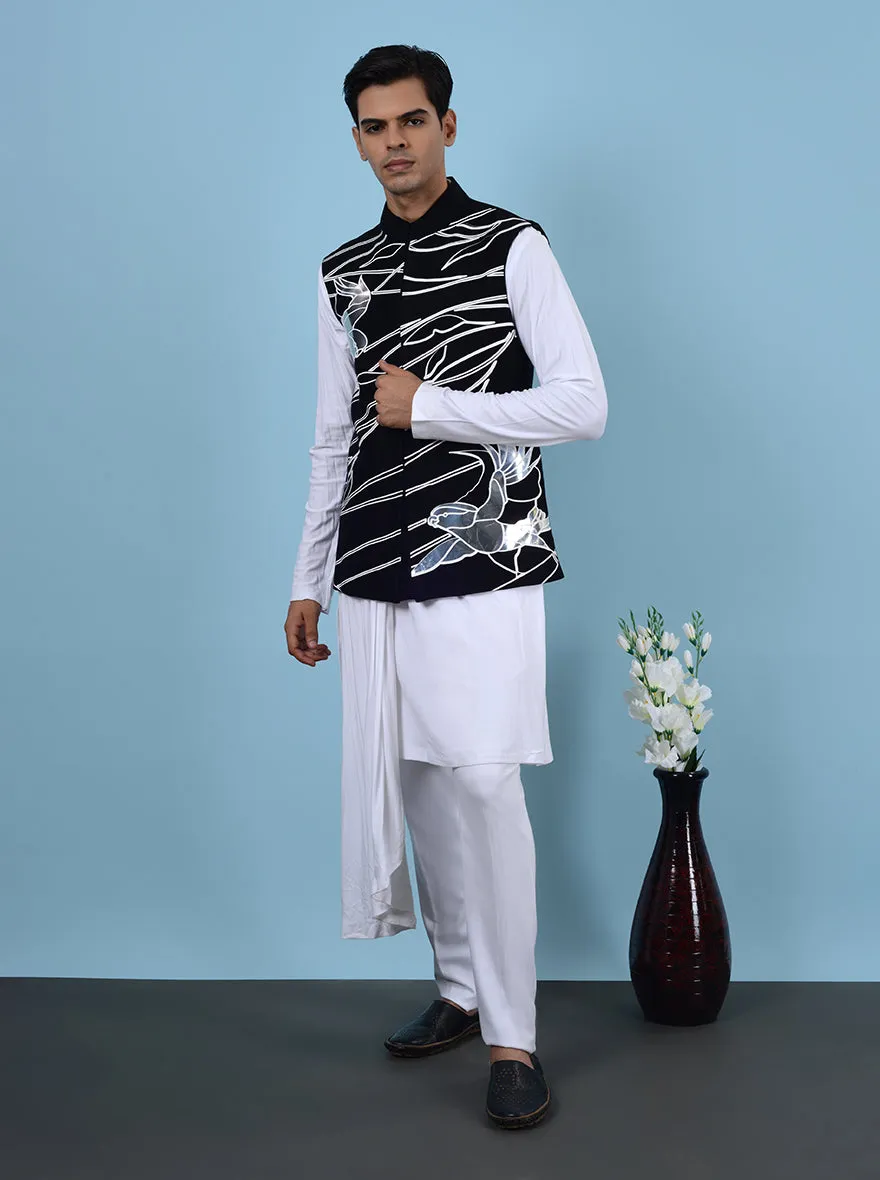 Black & White Kurta Set with Koti | TULA