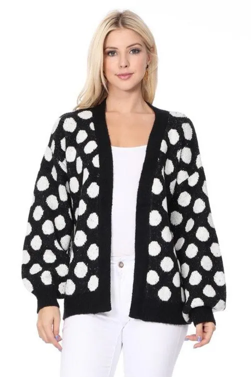 Black & White Polka Dot Open Front Cardigan