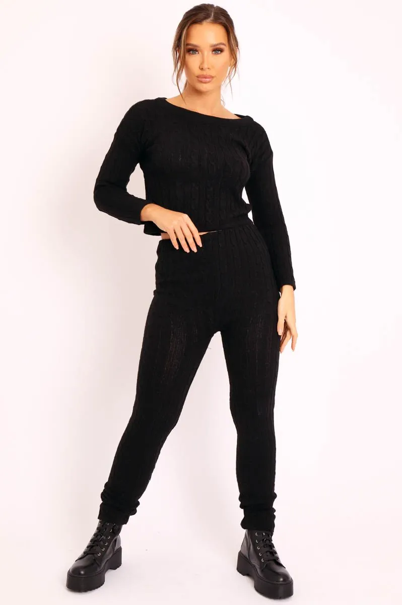 Black Cable Knit Loungewear Co-ord - Anha