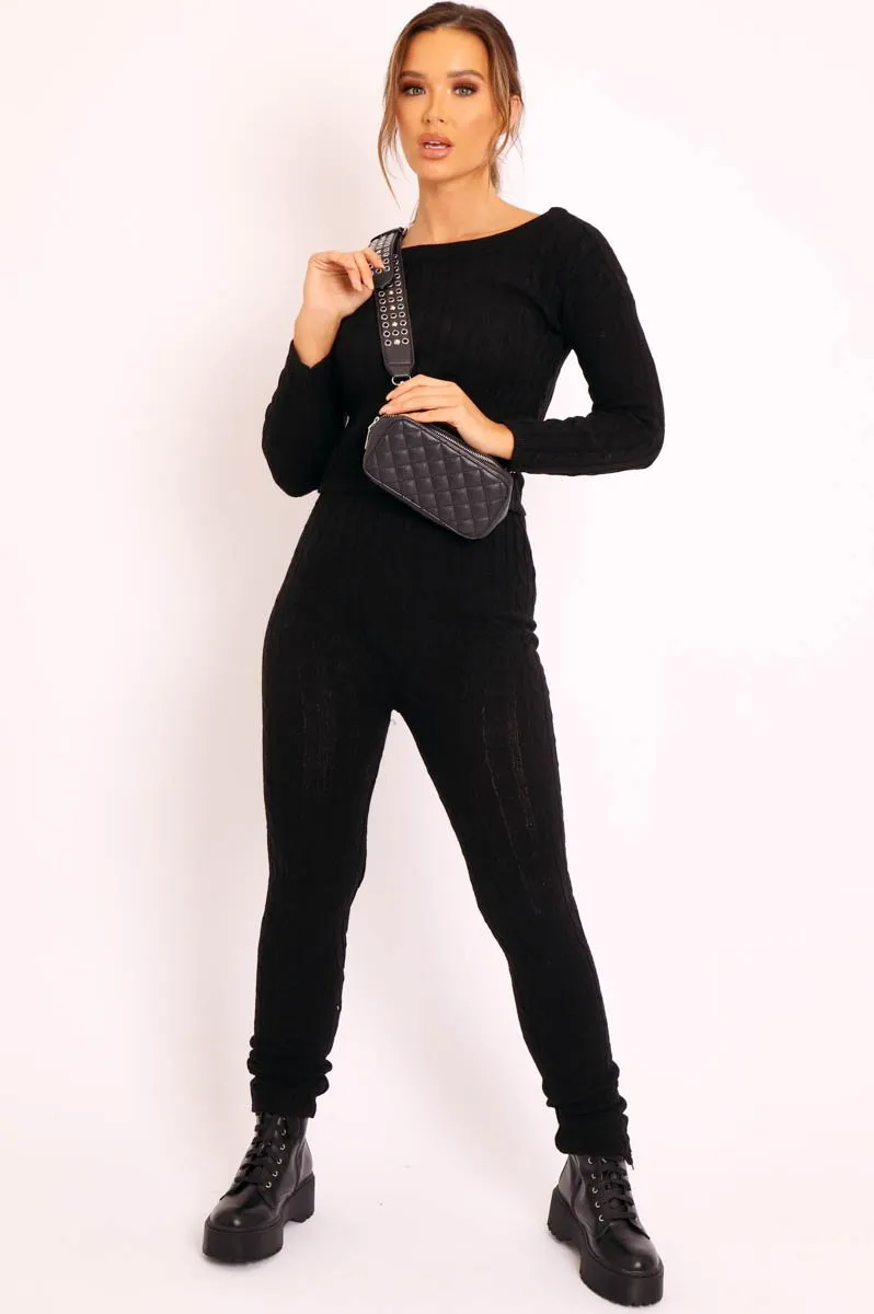 Black Cable Knit Loungewear Co-ord - Anha