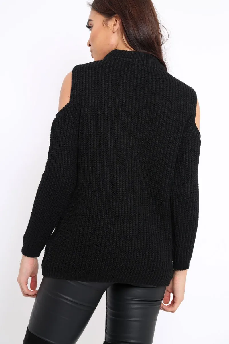 Black Distressed Pearl Chunky Knit Jumper - Narla