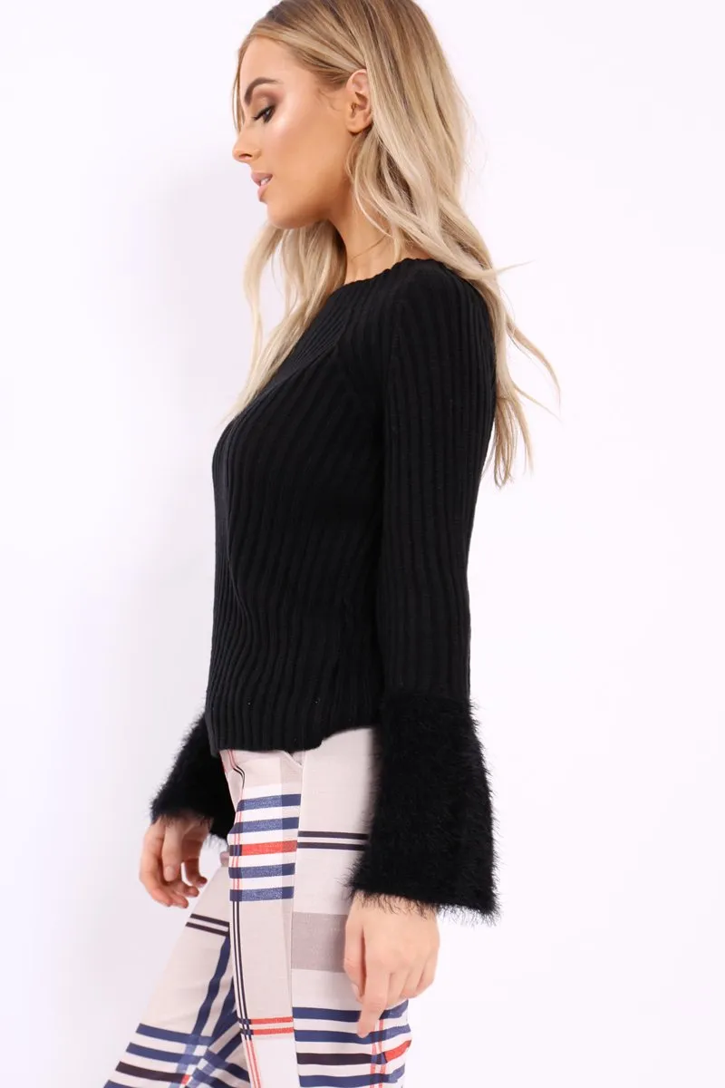 Black Jumper with Fluffy Cuffs - Maizey