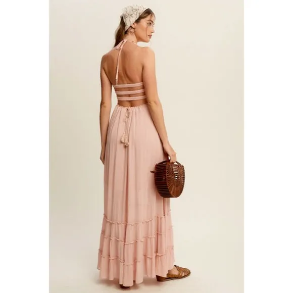 Blush Pink Forever Yours Tiered Woven Bohemian Maxi Summer Dress Women's