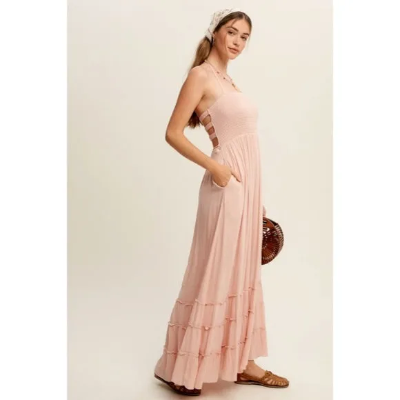 Blush Pink Forever Yours Tiered Woven Bohemian Maxi Summer Dress Women's