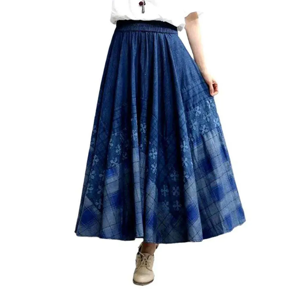 Bohemian flared denim skirt