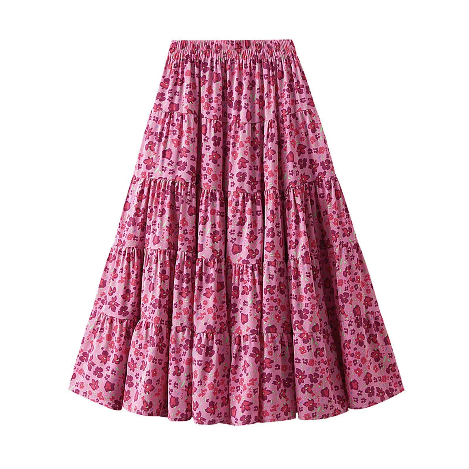 Boho Floral Print Maxi Skirt Vintage Elegant A Line High Waist Ruffles Long Summer Skirt