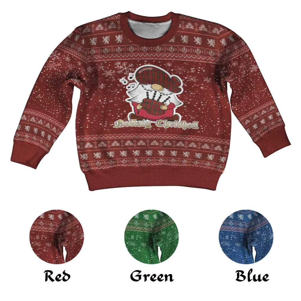 Brodie Clan Christmas Kid Ugly Sweater with Gnome Playing Bagpipes