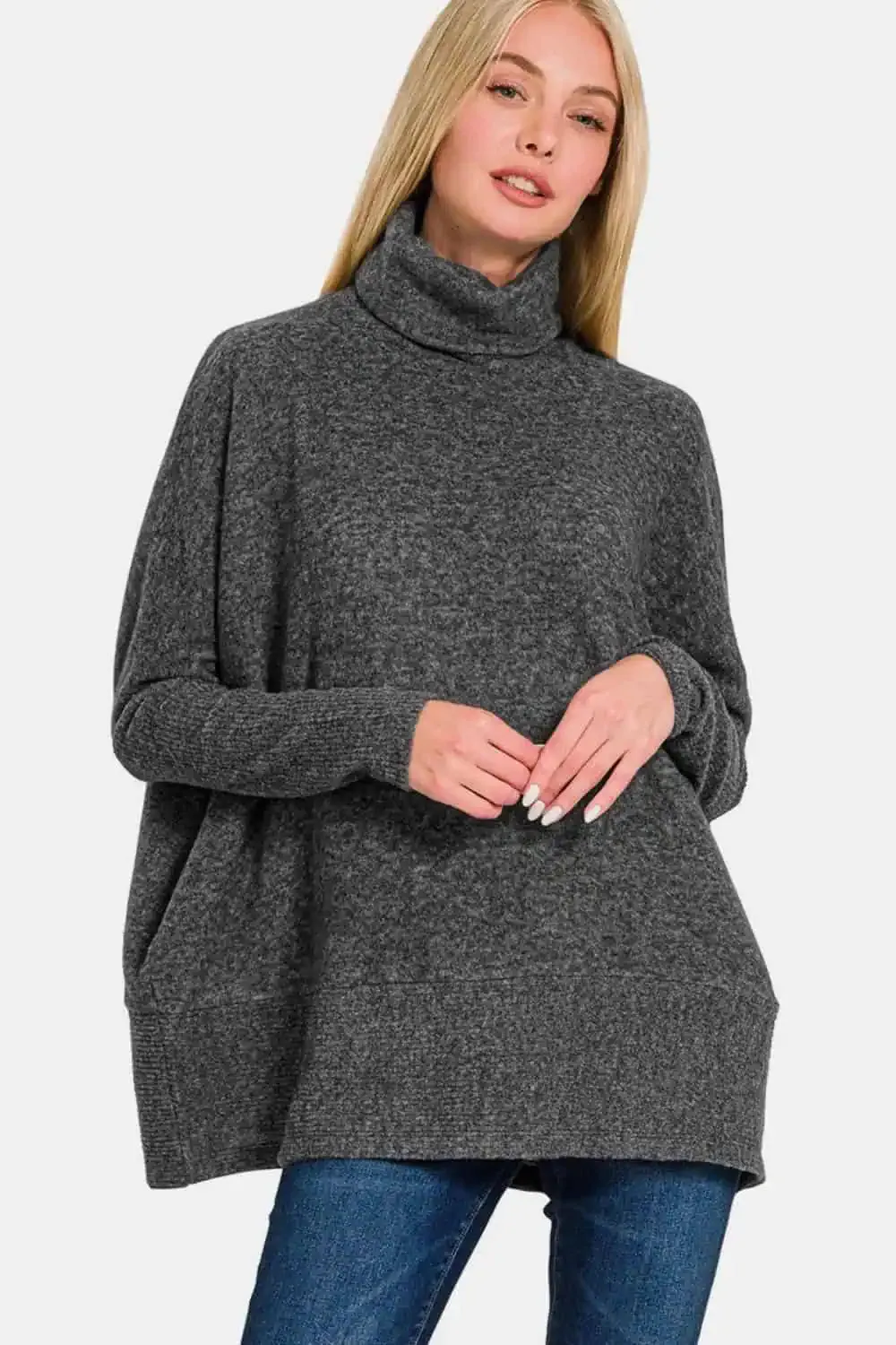 Brushed Melange Hacci Black Turtleneck Sweater