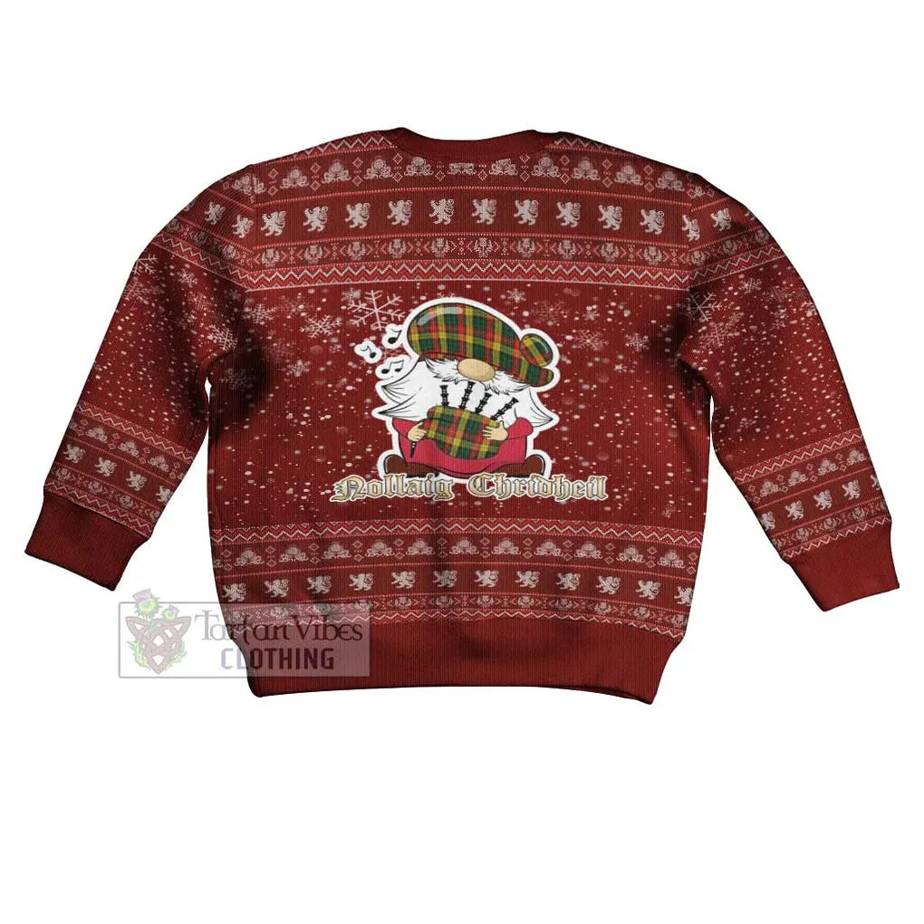 Buchanan Clan Christmas Kid Ugly Sweater with Gnome Playing Bagpipes