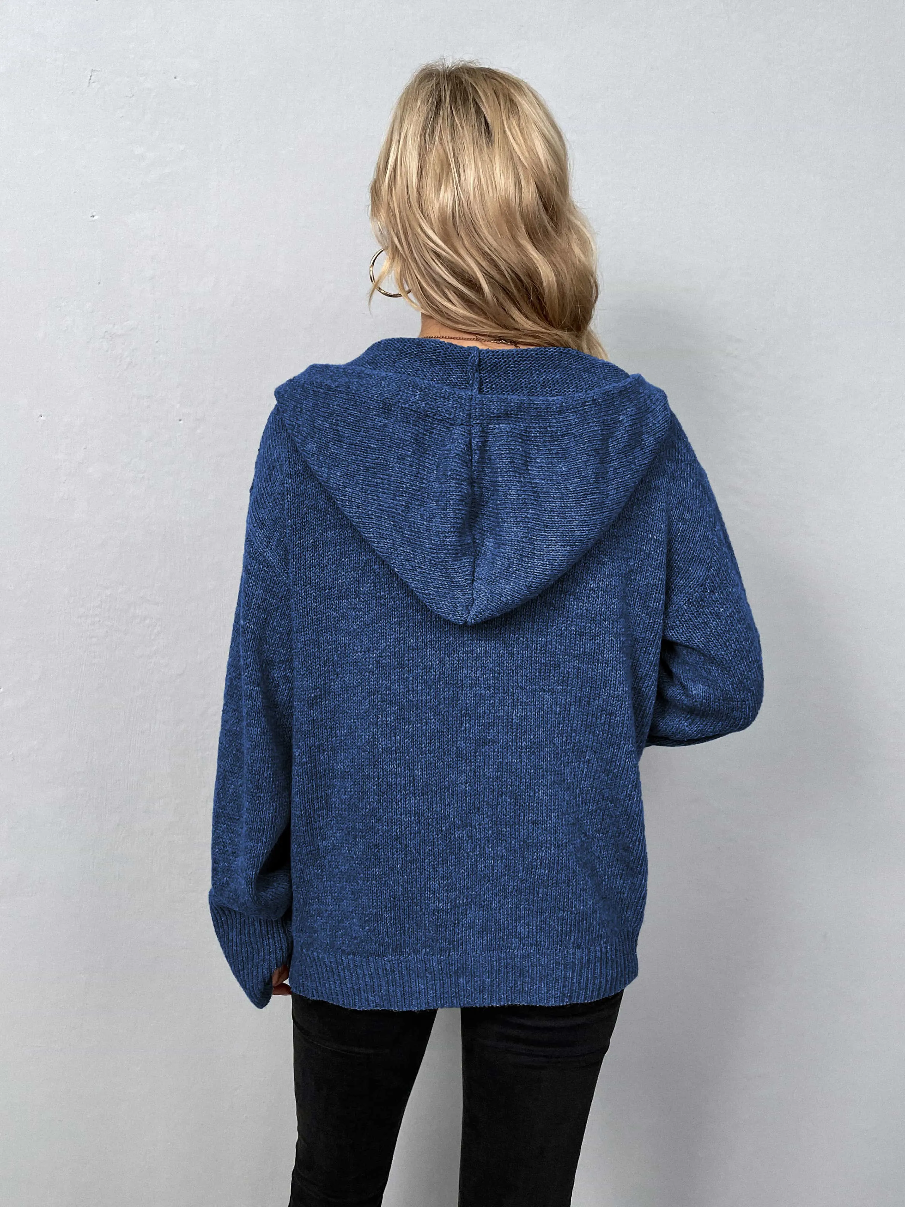 Button-Down Long Sleeve Hooded Sweater