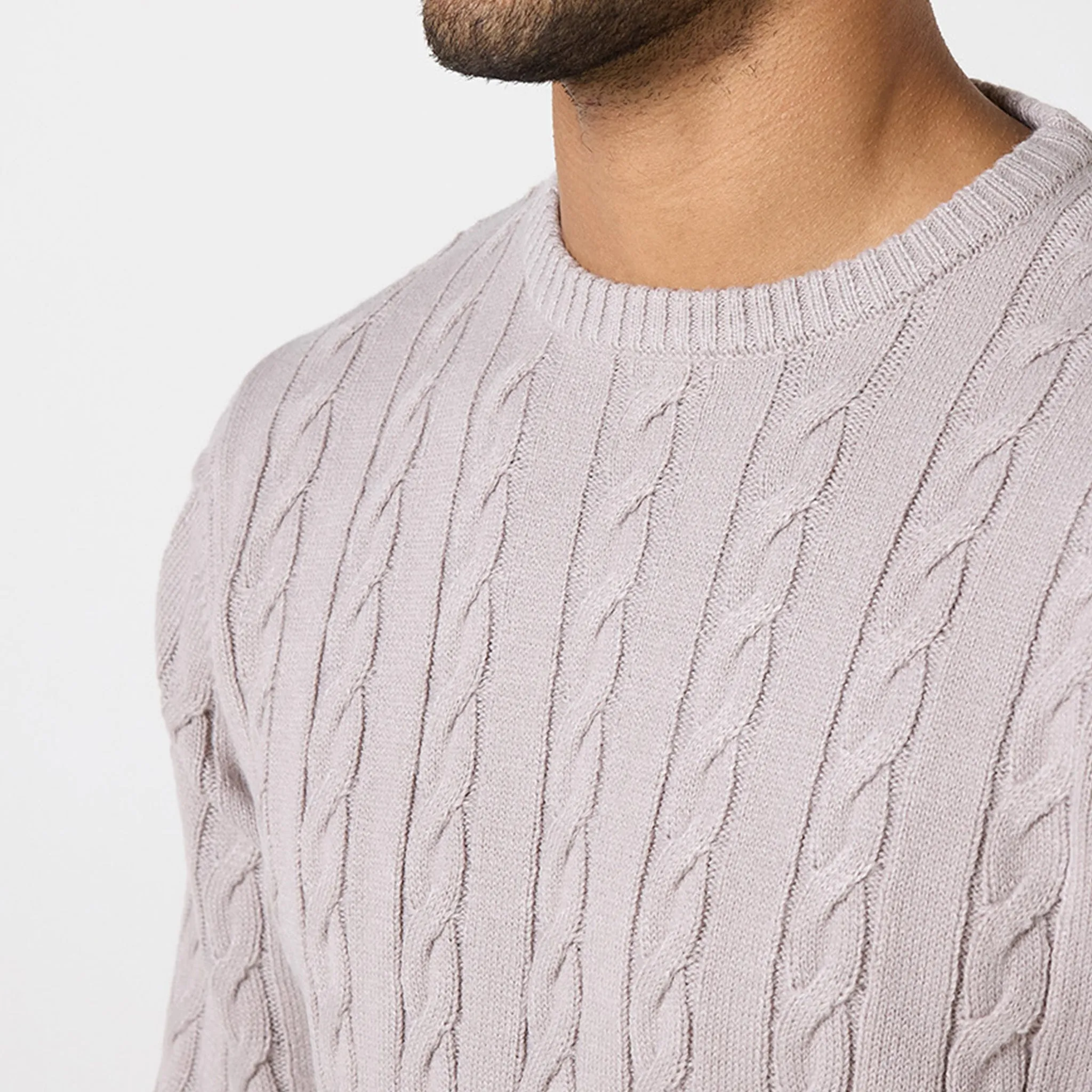 Cable Knit Crewneck Jumper | Sand