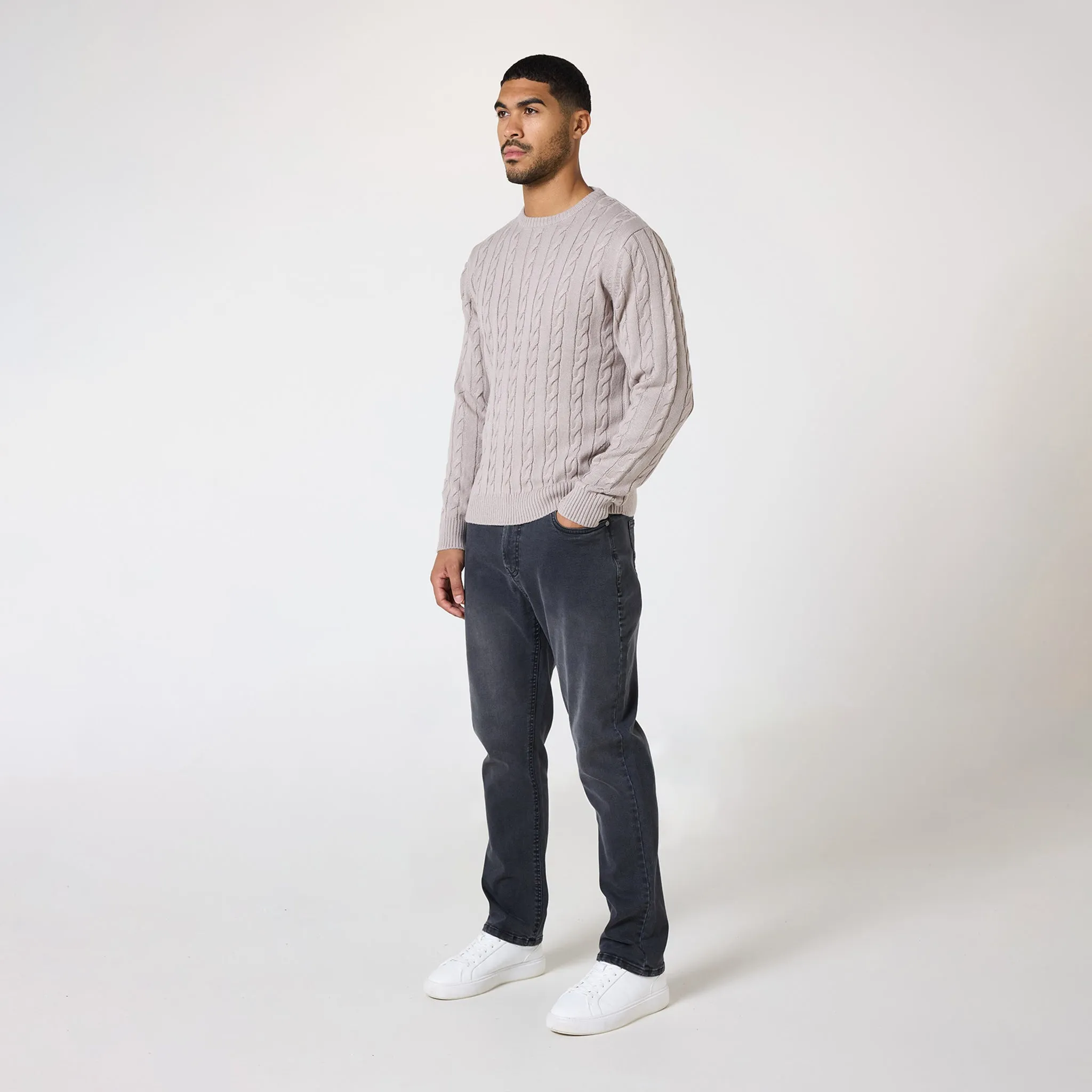 Cable Knit Crewneck Jumper | Sand