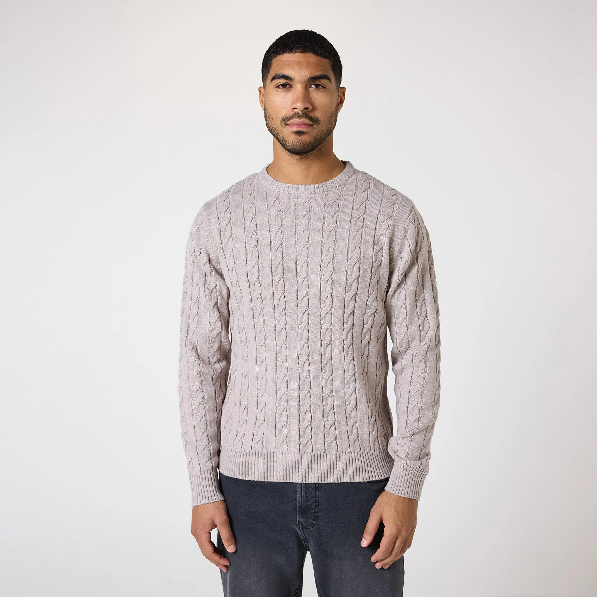 Cable Knit Crewneck Jumper | Sand