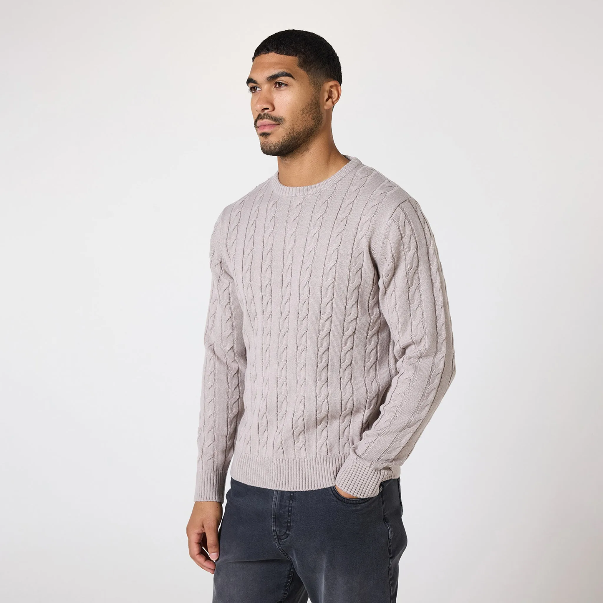 Cable Knit Crewneck Jumper | Sand