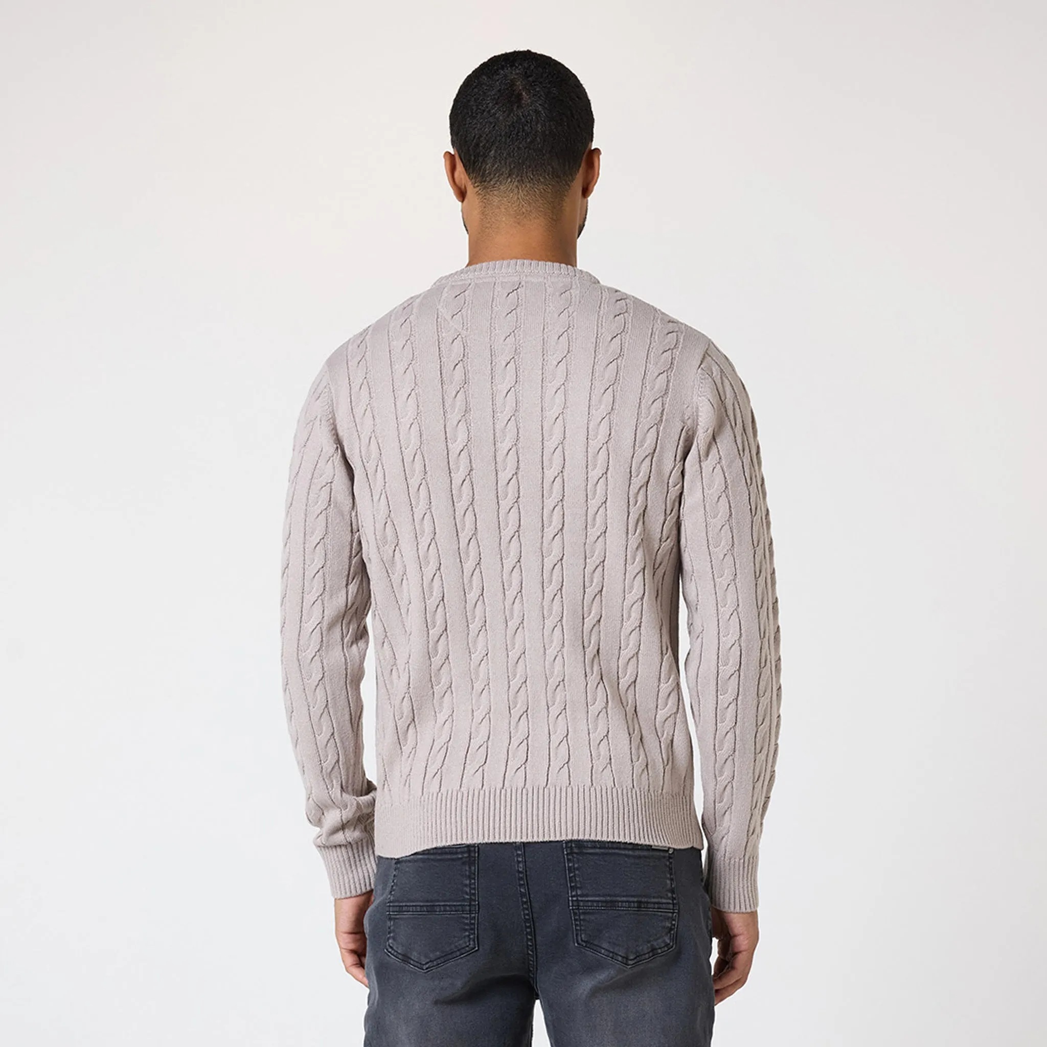 Cable Knit Crewneck Jumper | Sand