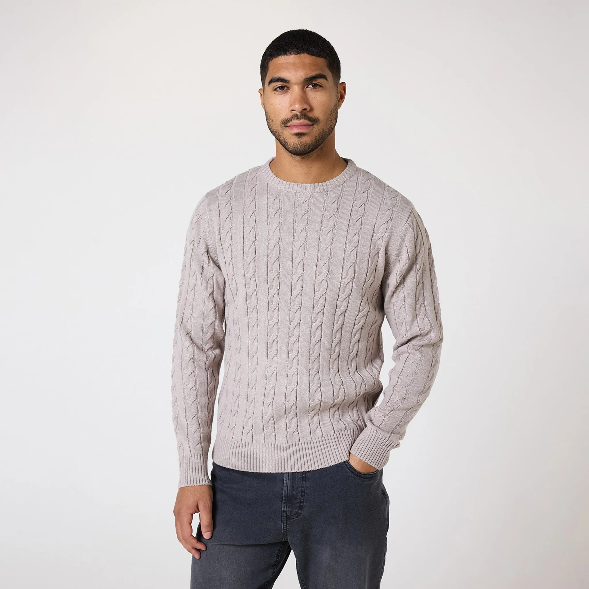 Cable Knit Crewneck Jumper | Sand