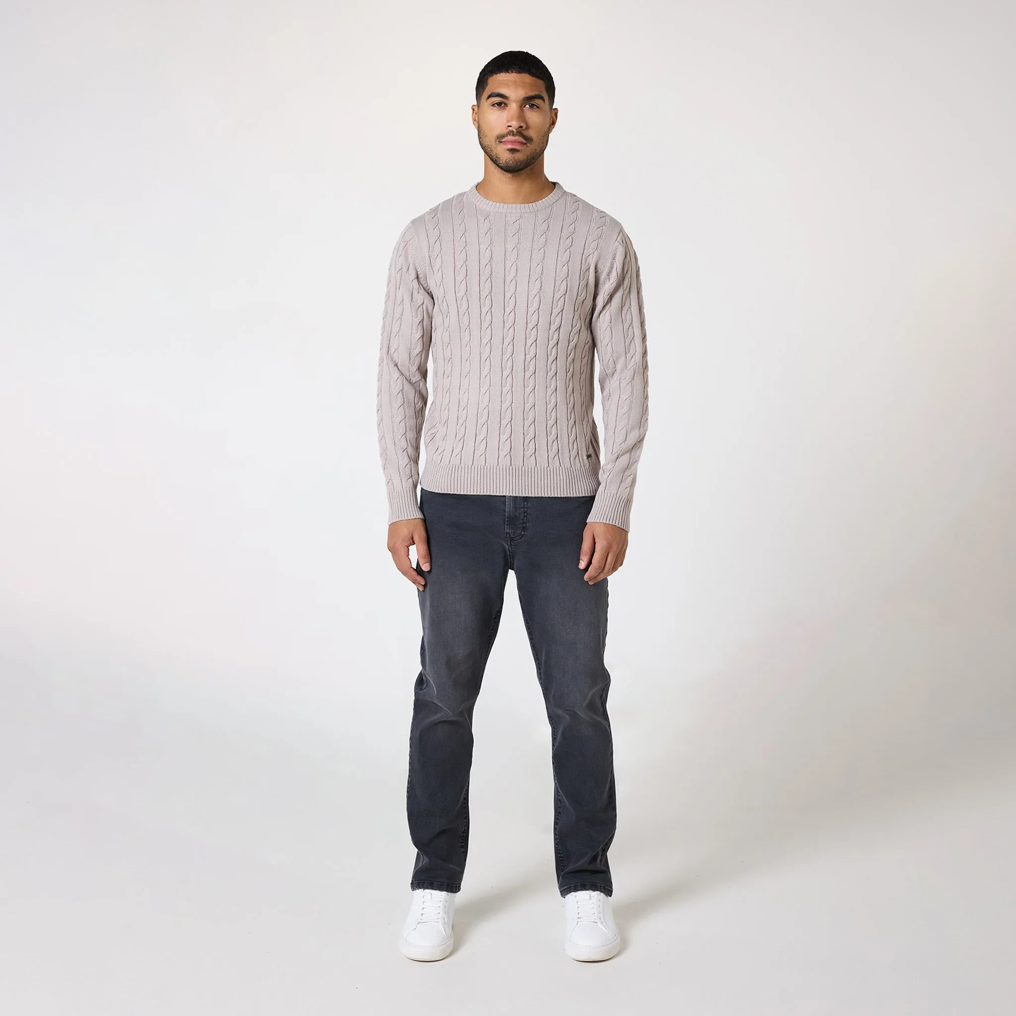 Cable Knit Crewneck Jumper | Sand