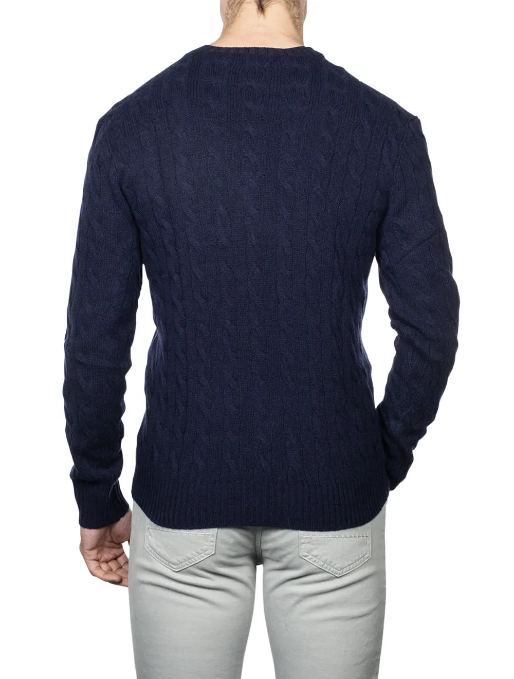 Cable-Knit Wool Cashmere Jumper Navy