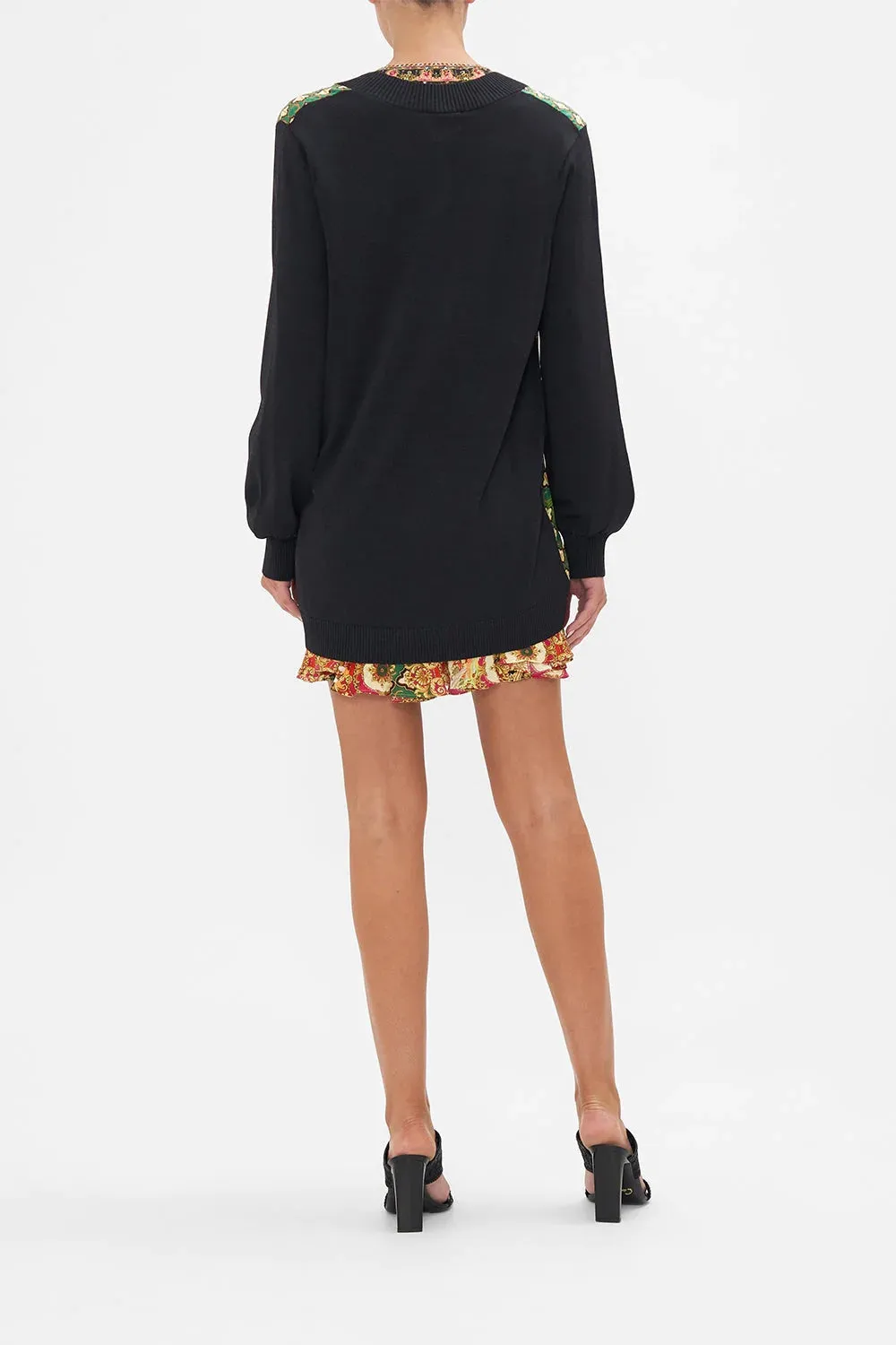 CAMILLA JEALOUSY AND JEWELS V NECK SILK FRONT JUMPER