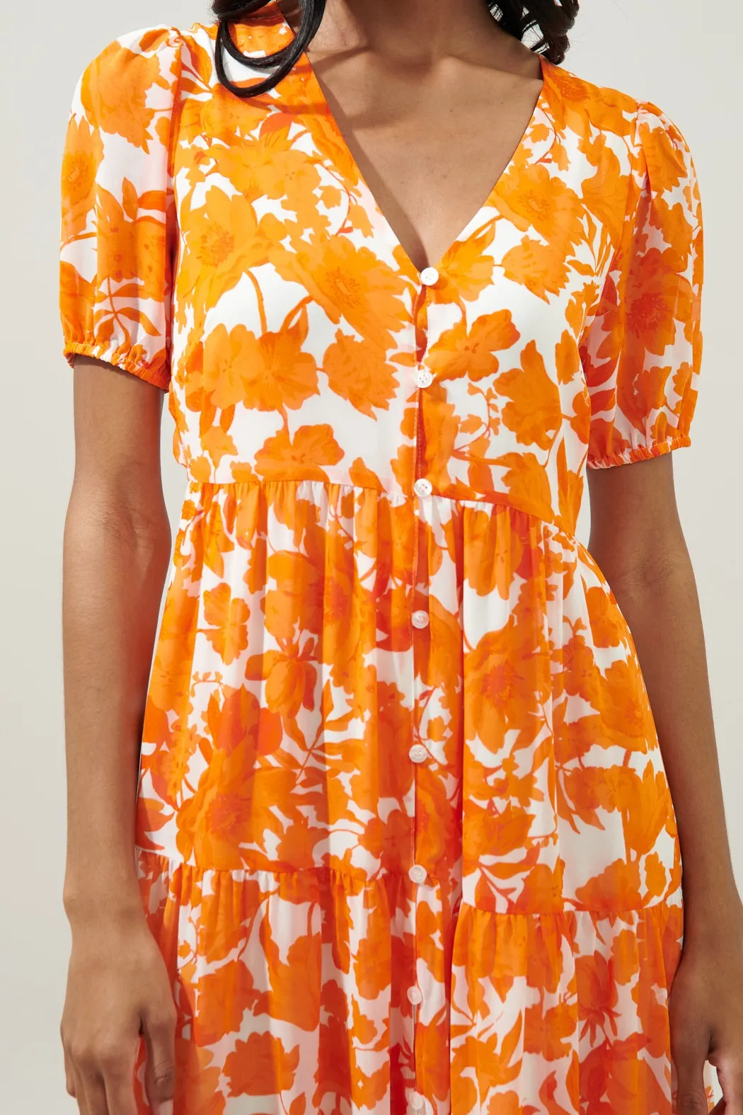 Capri Floral Tiered Orange and White Maxi Dress