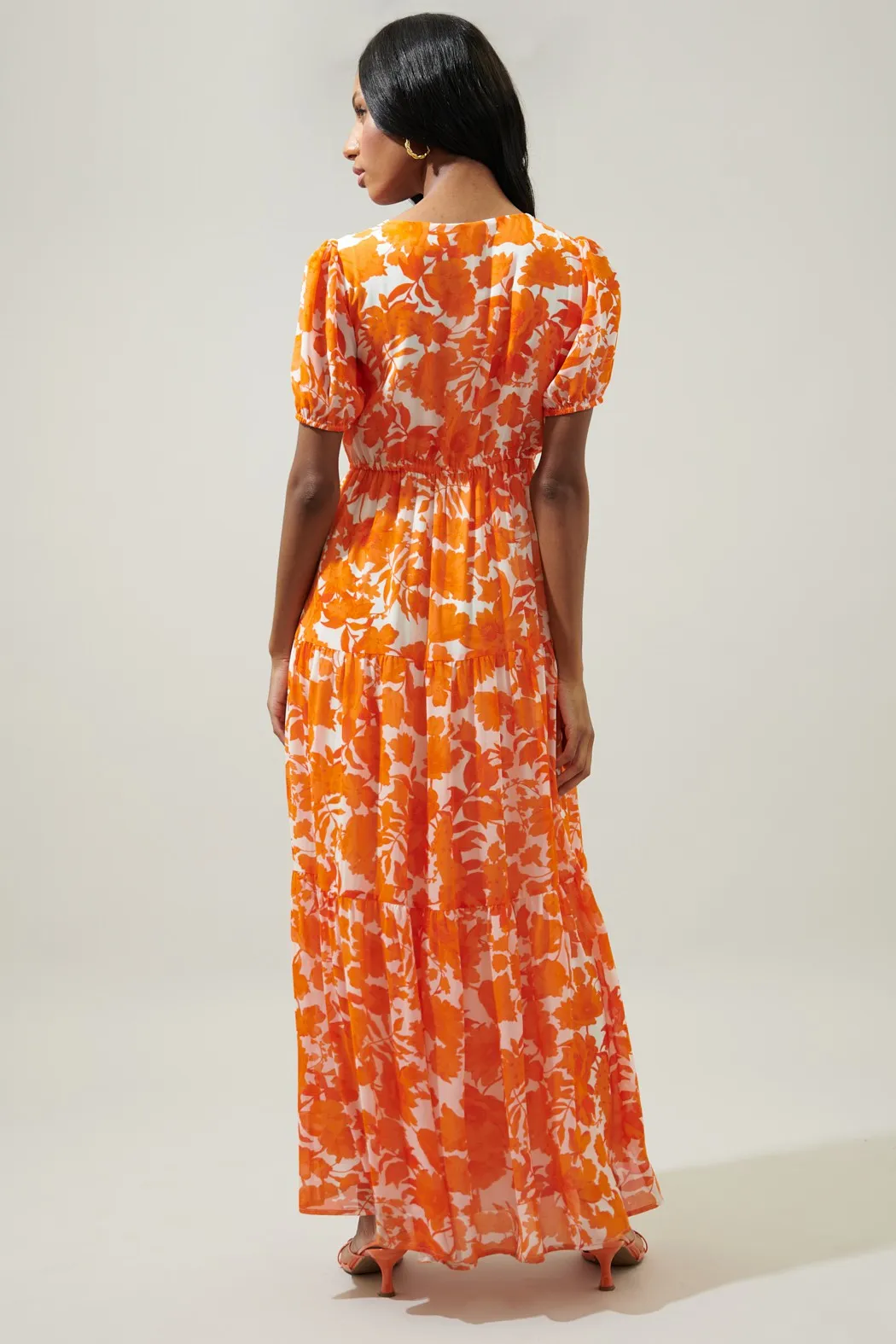 Capri Floral Tiered Orange and White Maxi Dress