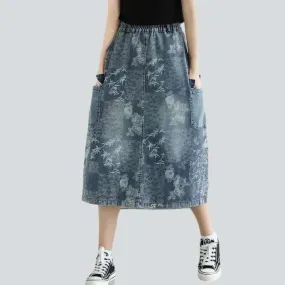 Cargo denim skirt with flowers