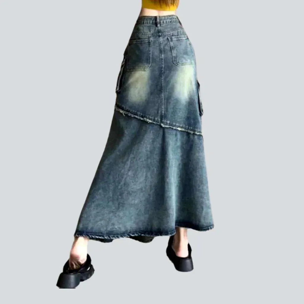 Cargo long women's denim skirt