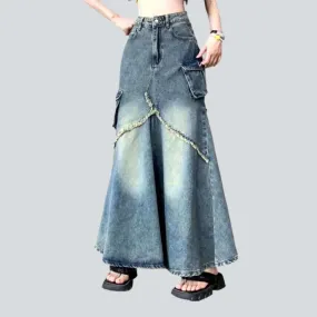 Cargo long women's denim skirt