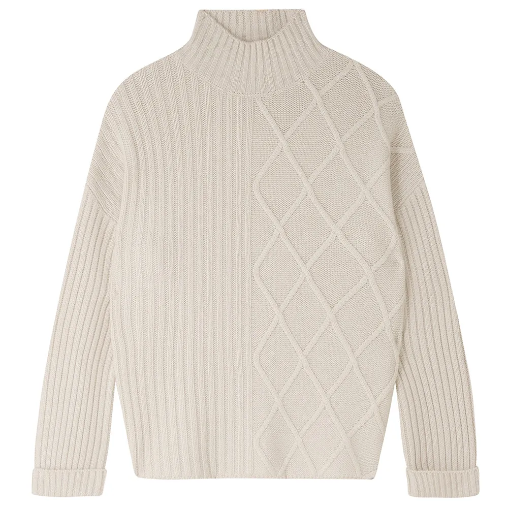 Cashmere Wool Aran Rib Turtle in Cream