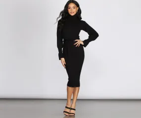 Caught In The Midi Turtleneck Sweater Dress