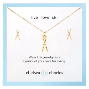 CC Sport Gold Ski Necklace and Earrings Gift Set