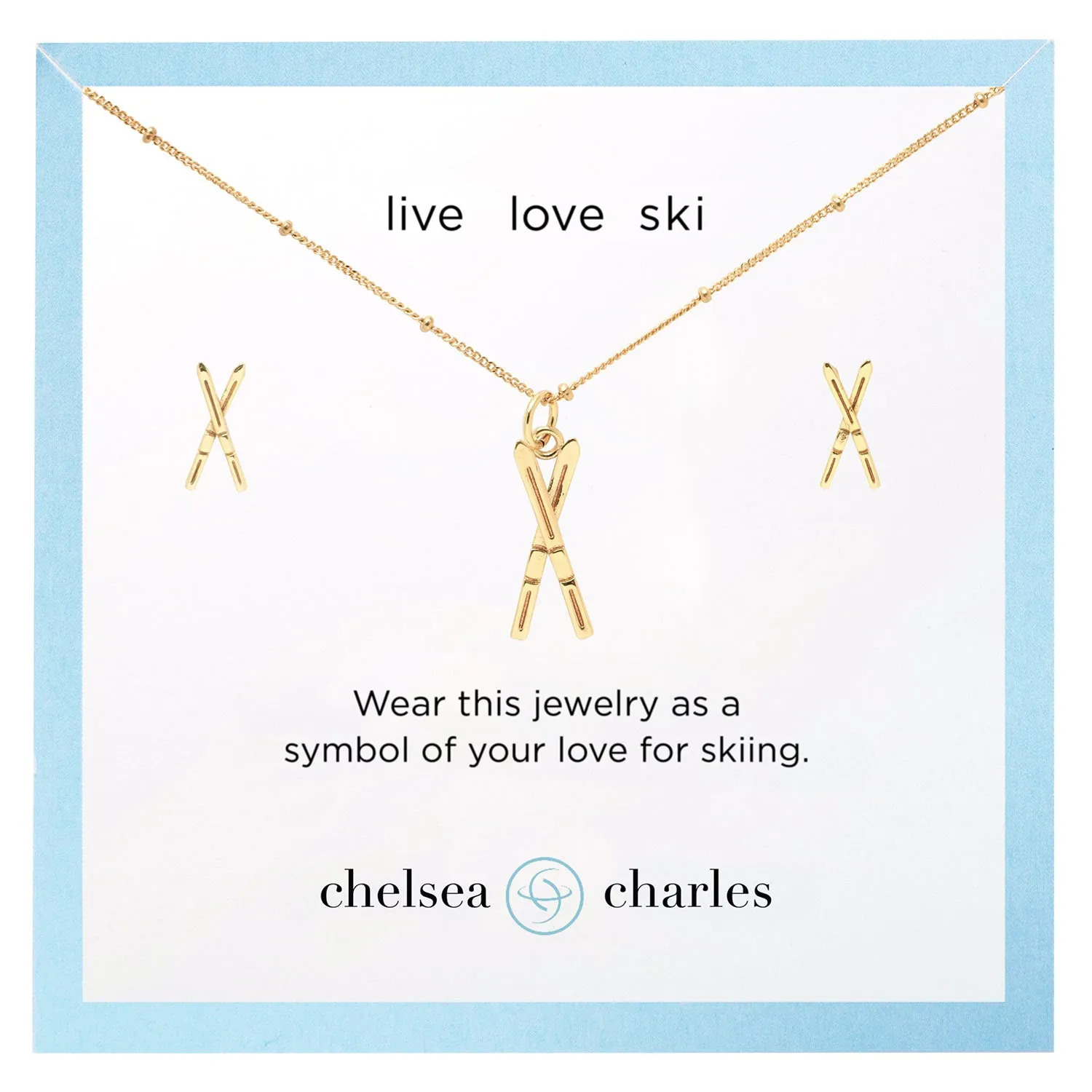 CC Sport Gold Ski Necklace and Earrings Gift Set