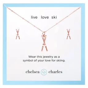 CC Sport Rose Gold Ski Necklace and Earrings Gift Set