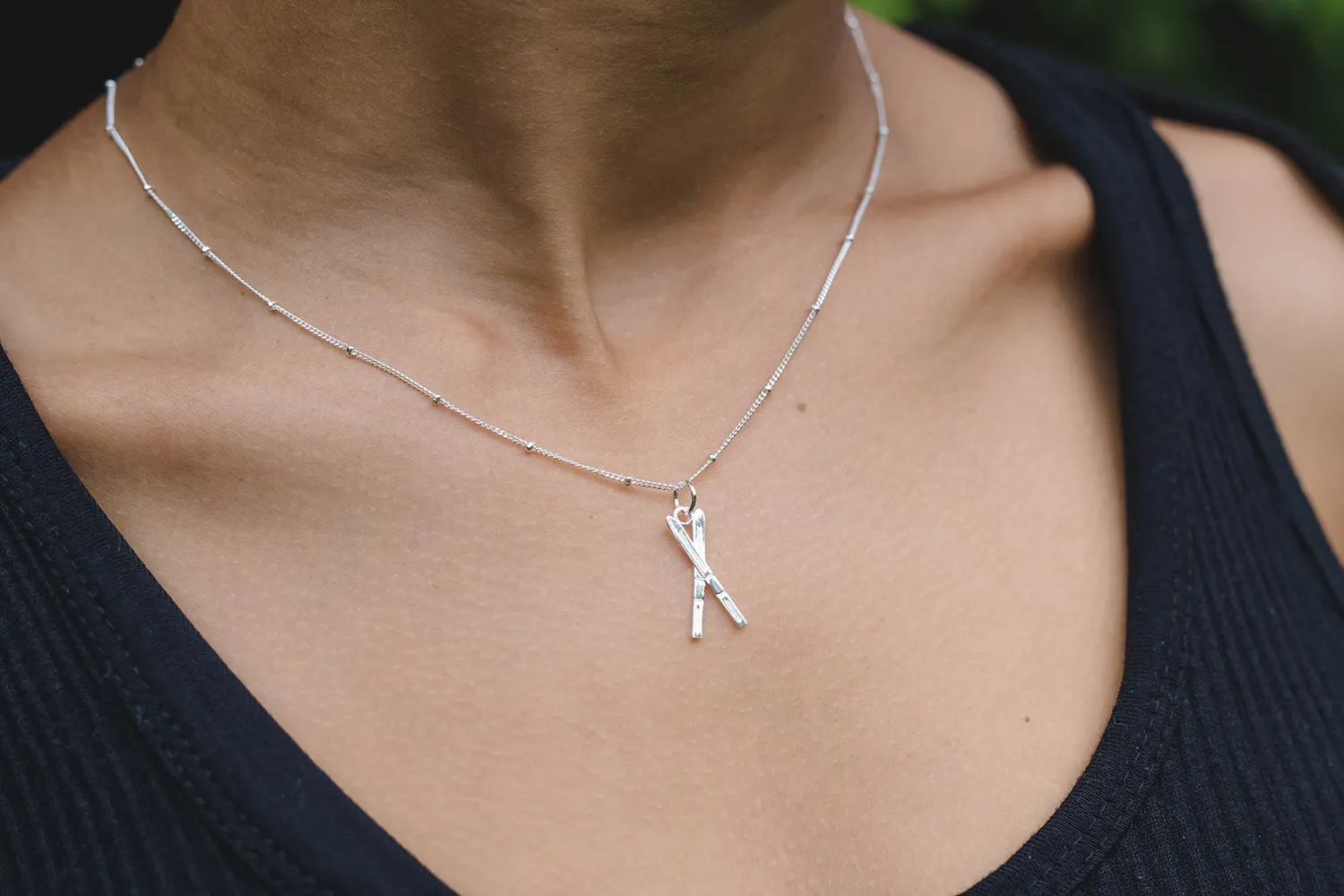 CC Sport Silver Ski Charm Necklace