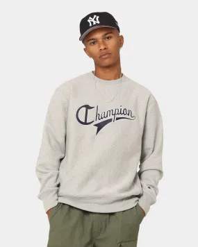 Champion Reverse Weave Cursive Logo Crewneck Oxford Heather