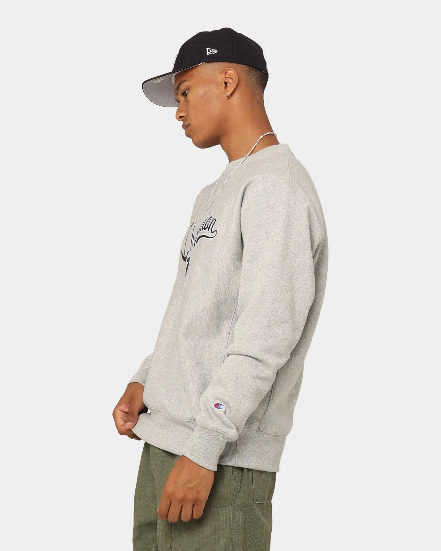 Champion Reverse Weave Cursive Logo Crewneck Oxford Heather