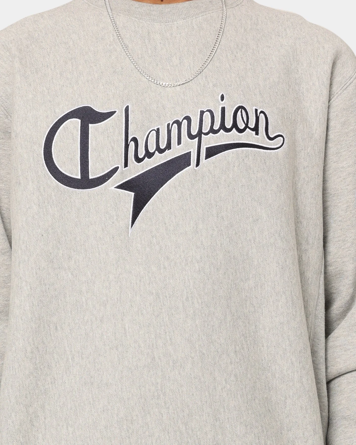 Champion Reverse Weave Cursive Logo Crewneck Oxford Heather