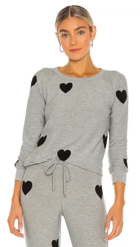 Chaser Flocked Hearts Long Sleeve Raglan Pullover