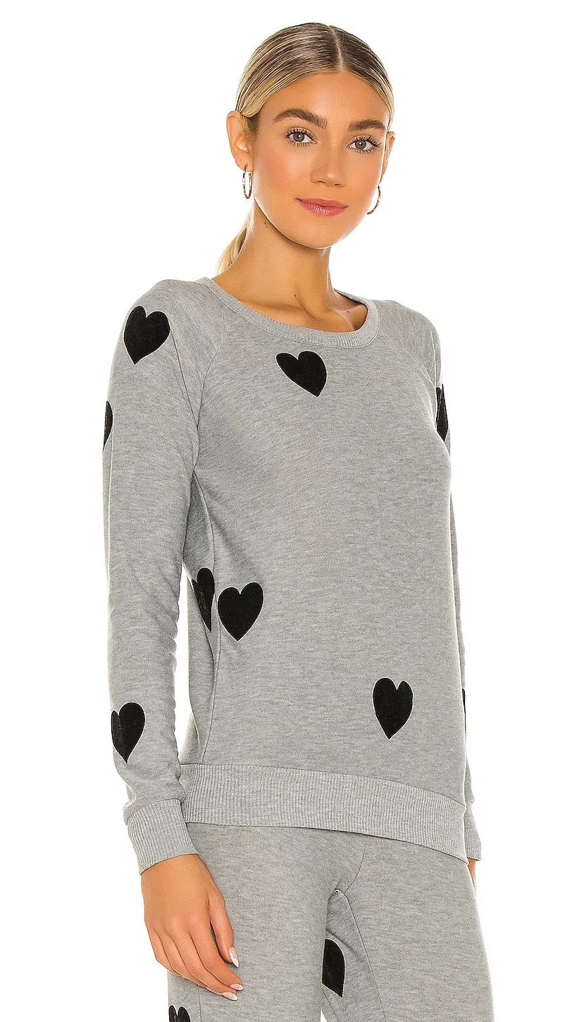 Chaser Flocked Hearts Long Sleeve Raglan Pullover