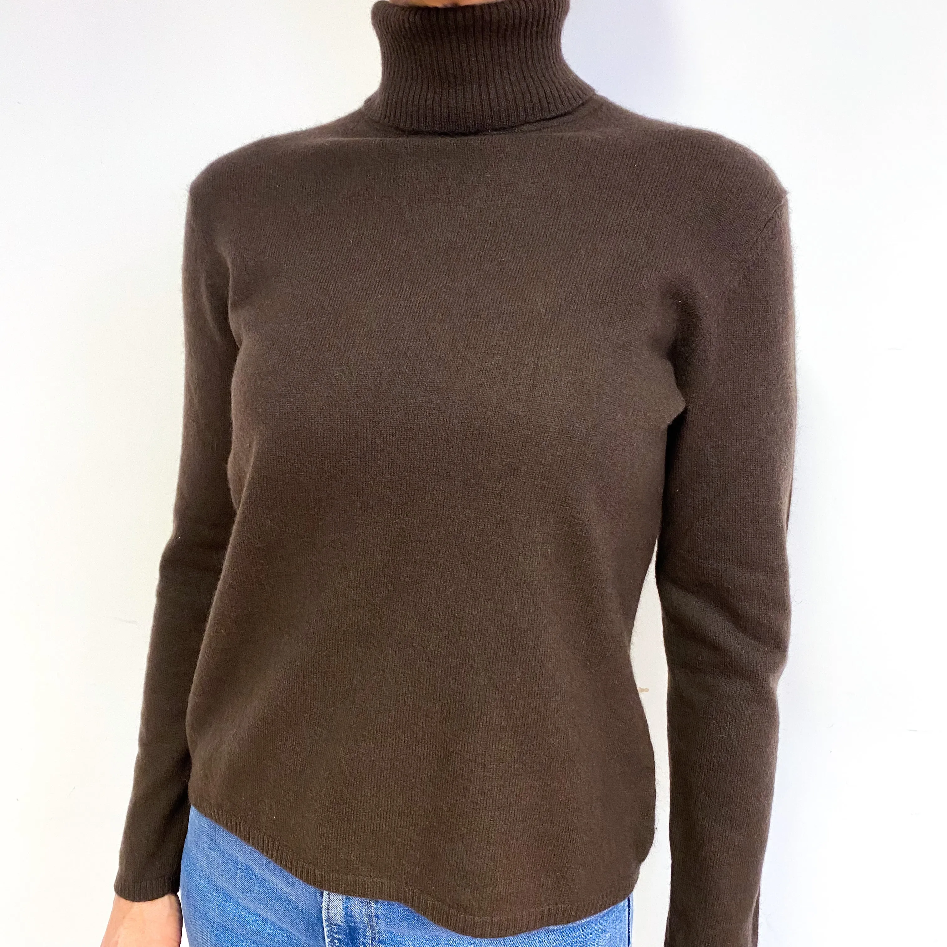 Chocolate Brown Cashmere Polo Neck Jumper Medium