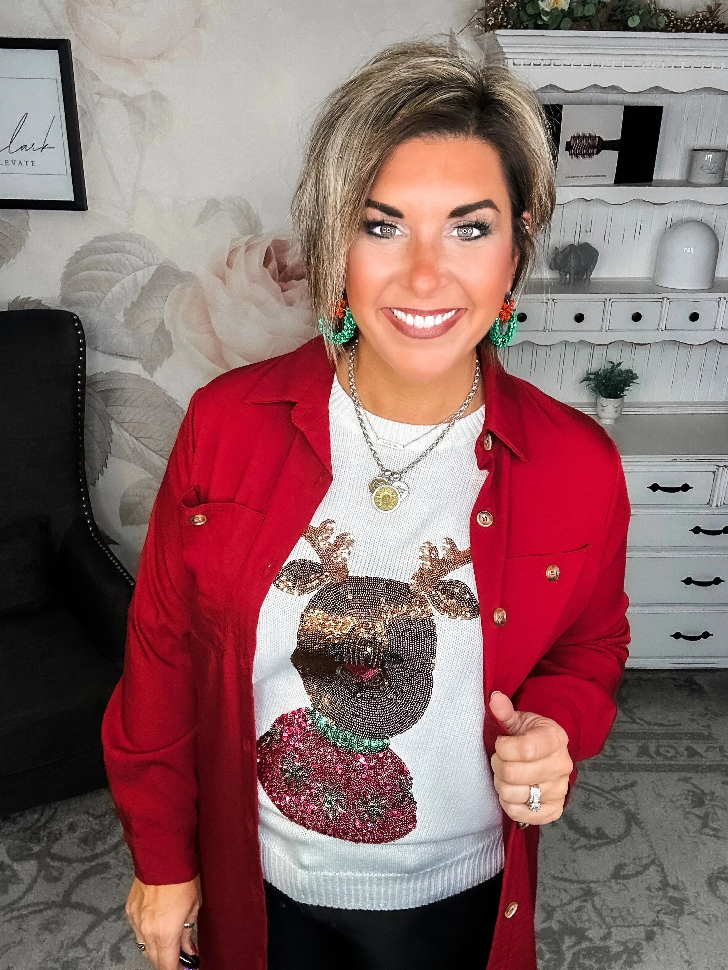 Christmas Rudolph Sequin Sweater - Ivory