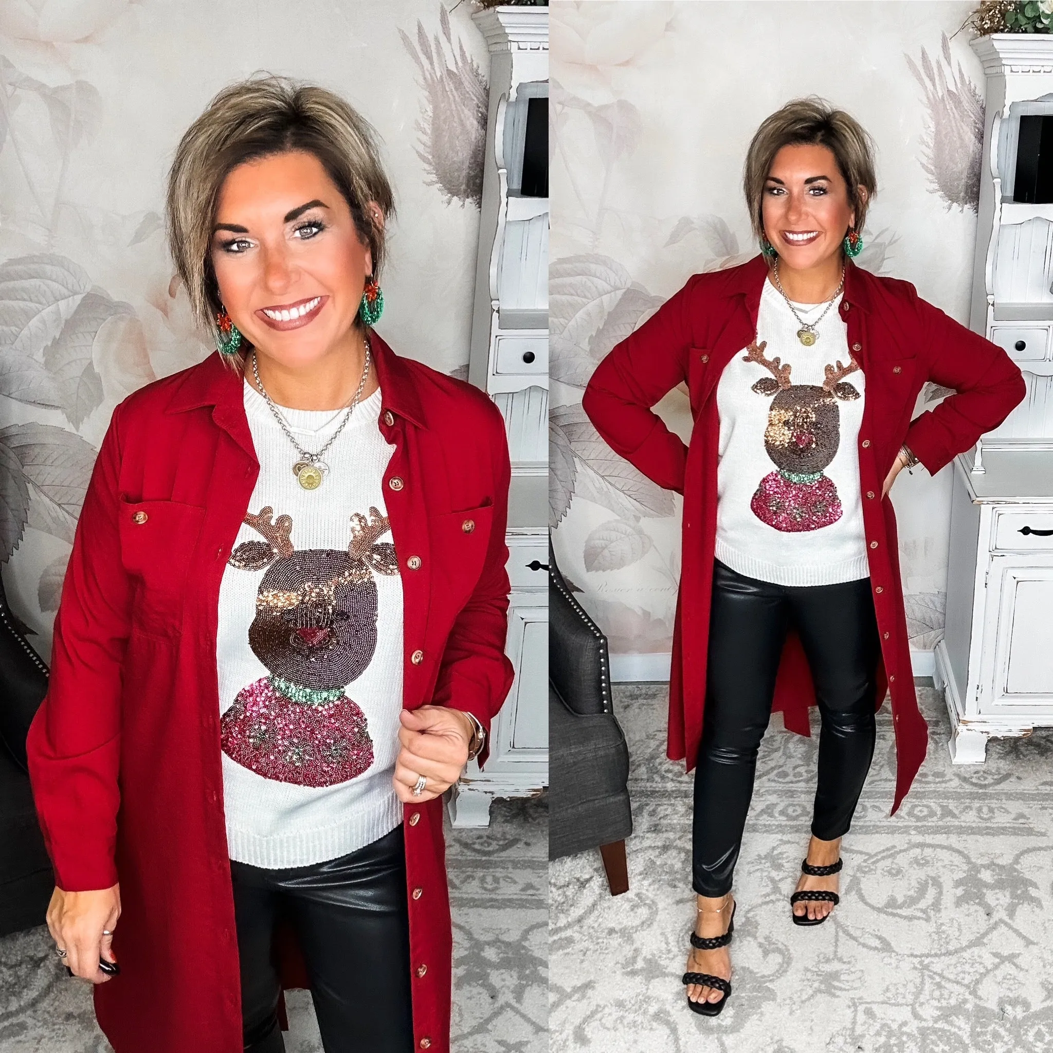 Christmas Rudolph Sequin Sweater - Ivory