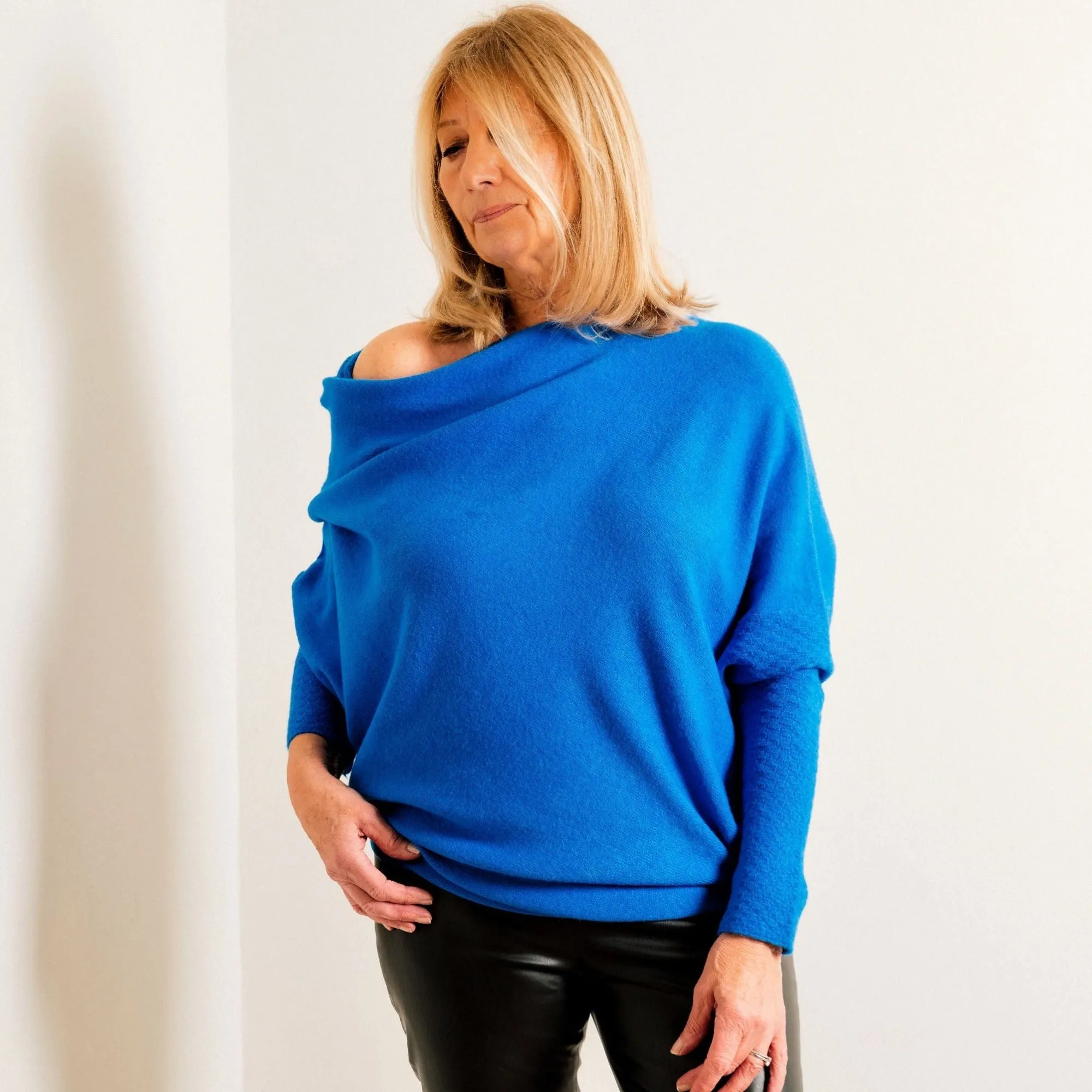 Cobalt Blue Supersoft Asymmetric Fine Knit Easy Wear Jumper